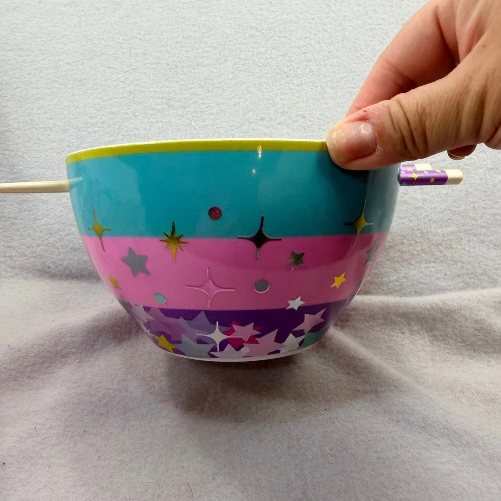 Hello Kitty Sanrio Celestial Star Moon 6 Inch Ceramic Chopstick Ramen Bowl 20oz